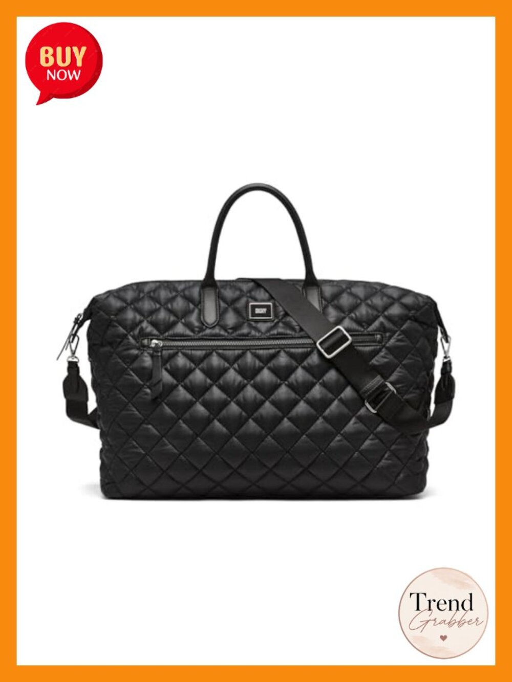 Quilted Nylon Weekender Bag Travel Overnight Tote Zipper Large